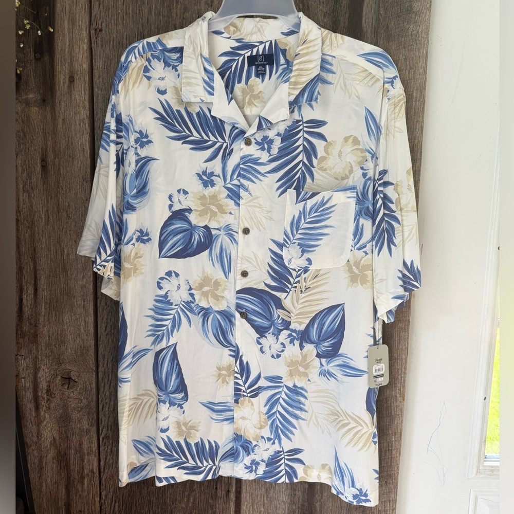 George Blue and Tan Casual Button Down Shirt